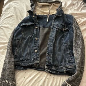 Women's Denim and Gray Hooded Jacket